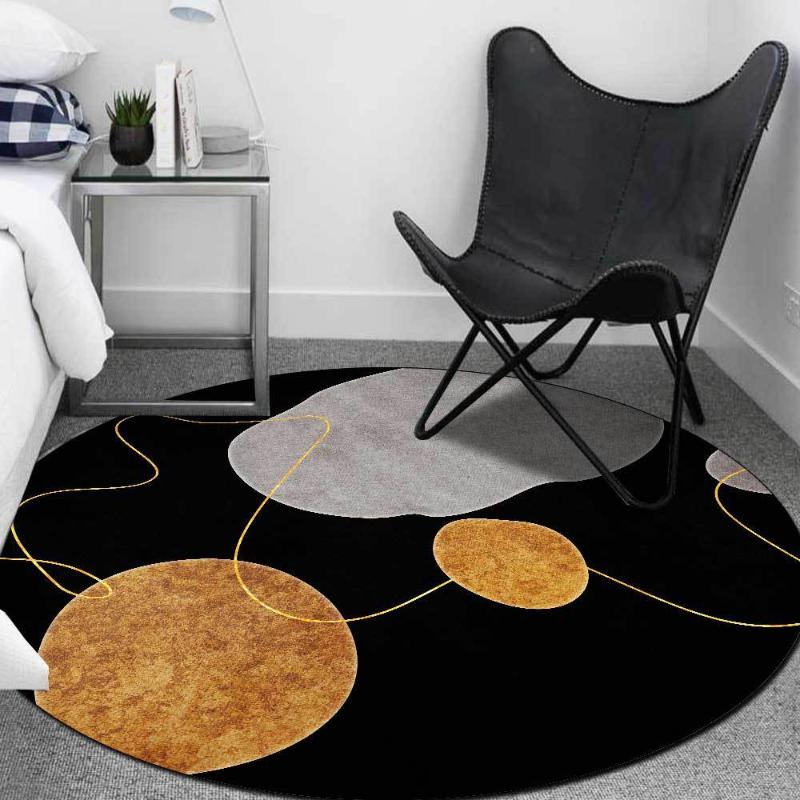 Fashion Modern Simple Black Gray Green Gold Line Mosaic Living Room And Bedroom Round Non-slip Mat Carpet Carpets