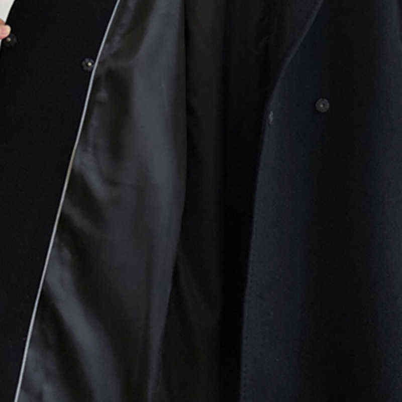 Fall/Winter black woolen coat women's fashion coat loose belt temperament is thin casual wool coat trench Office Lady Long 211104