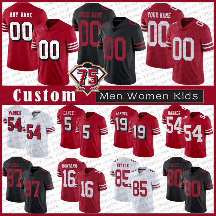 

85 George Kittle San 54 Fred Warner 5 Trey Lance 97 Nick Bosa Francisco Custom Football Jerseys Deebo Samuel Jimmy Garoppolo jerry Rice Joe Montana Kyle Juszczyk Young, My store(lzyhome)