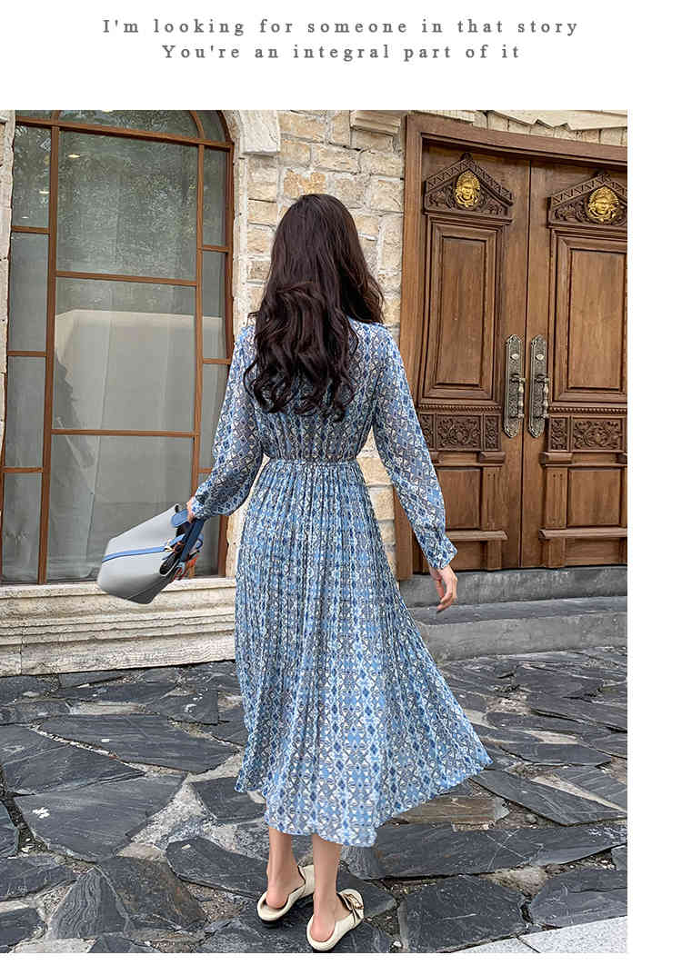 Spring Elegant Stand Collar Ruffles Women Dress Long Sleeve Geometric Plaid Female Chiffon Pleated Vestidos 210520