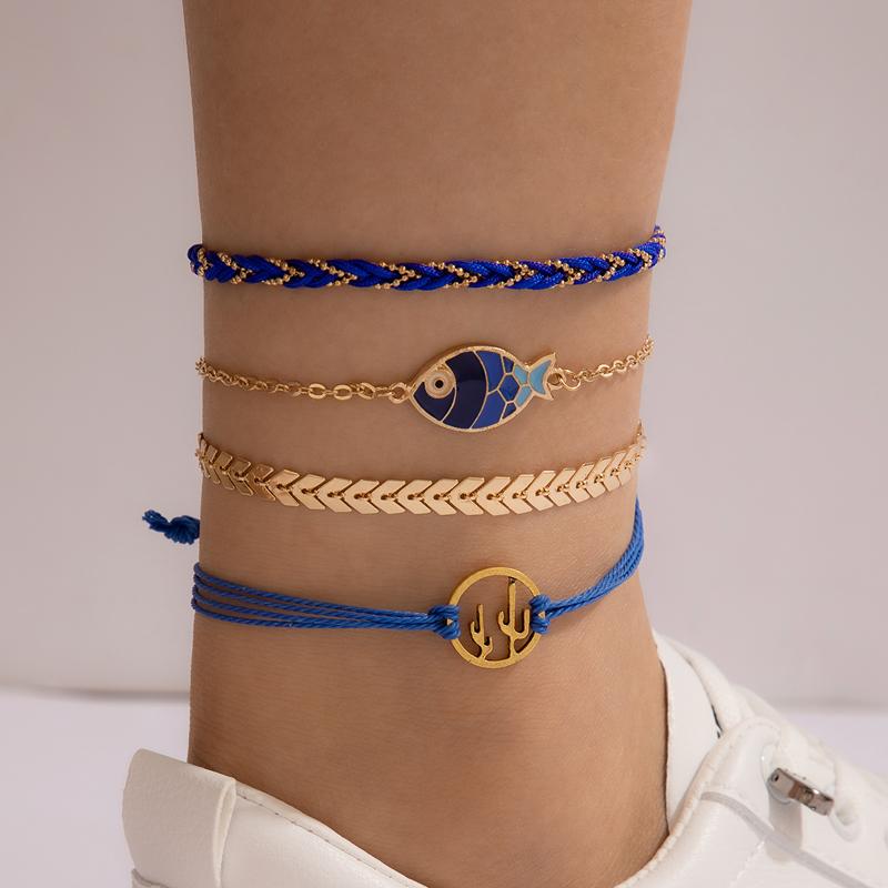 Anklets Trendy Blue Braided Rope Cactus Anklet Set For Women Bohemian Small Fish Arrow Multilayer Ocean Beach Jewelry 16592, Red;blue
Anklets Trendy Blue Braided Rope Cactus Anklet Set For Women Bohemian Small Fish Arrow Multilayer Ocean Beach Jewelry 16592, Red;blue