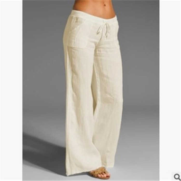 Cotton Linen Women's Pants Loose Plus-sized 5XL Wide Leg High Waist Long Relaxed Straight with Pockets X0628