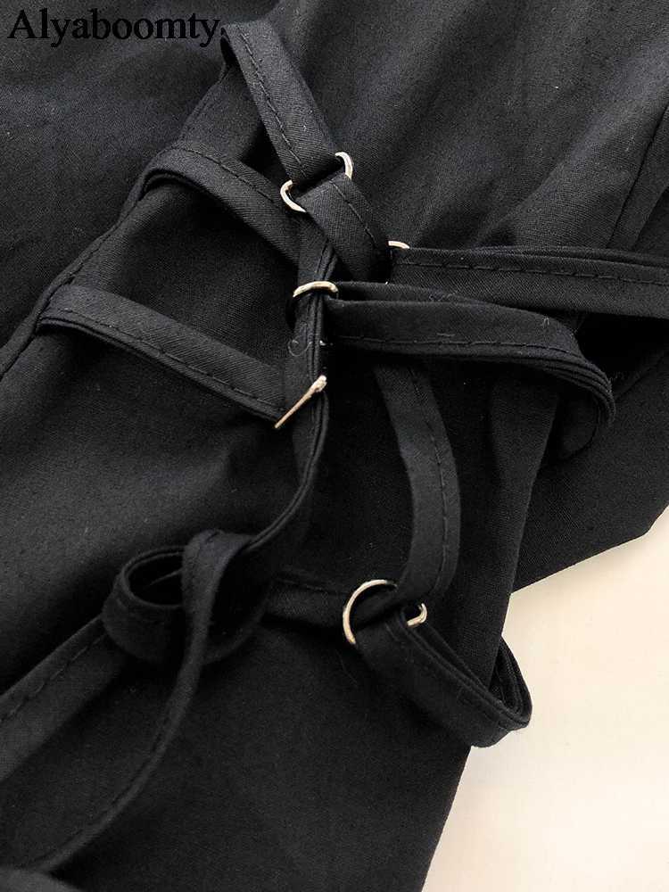 Japanese Harajuku Women Streetwear Irregular Sundress Suspenders Gothic Punk Style Black Bandage Dress Sleeveless Slim Dress 210630