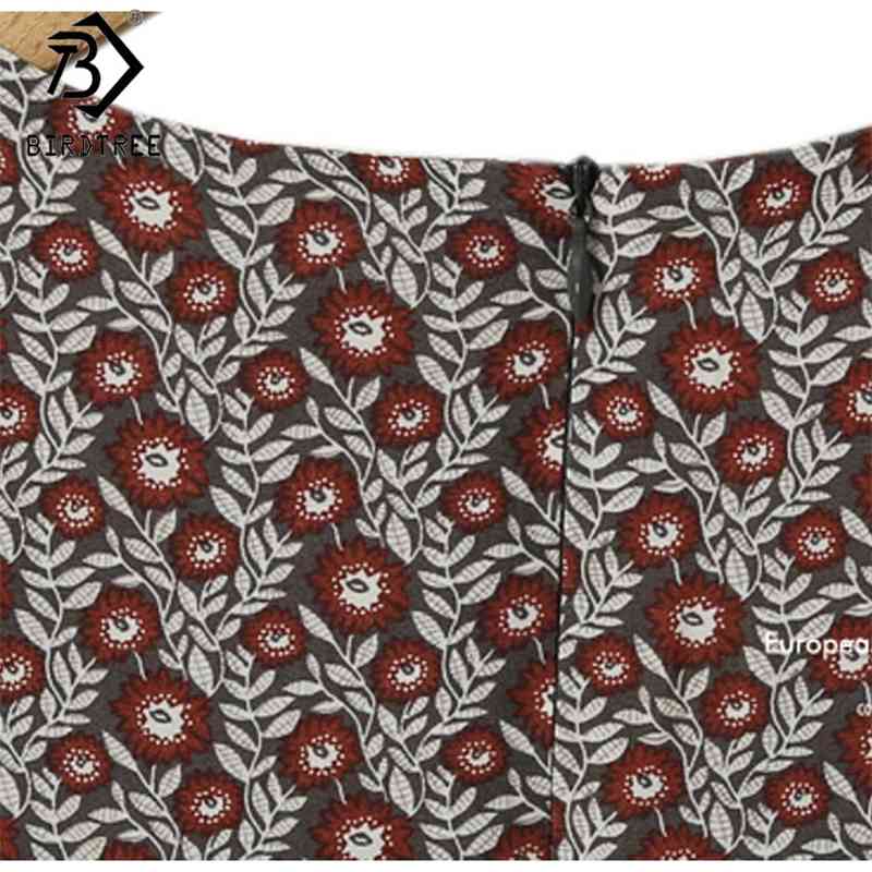 Plus Size 4XL O-Neck Women Print Flowers Shirt Fall Fashion Vintage Long Sleeves Good Quality Female Dress D7N705A 210416