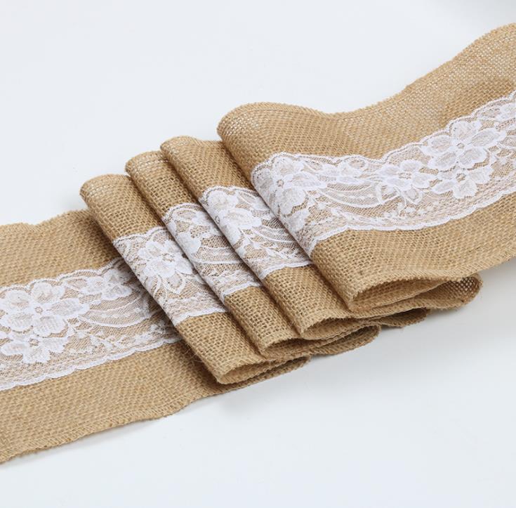 2021 Supplies 15*240cm Naturally Elegant Burlap Lace Chair Sashes Jute Chairs Tie Bow For Rustic Wedding Event Decoration