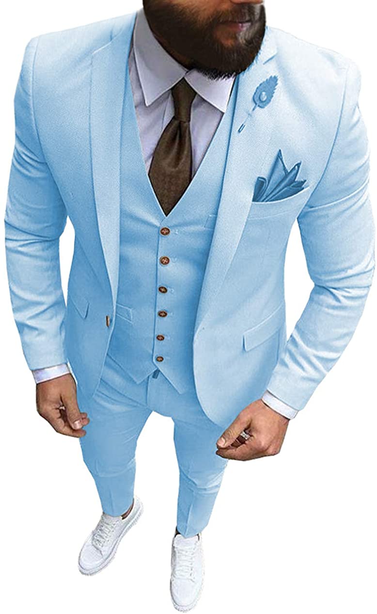 Wedding Tuxedos Men's 3 Piece Slim Fit One Button Peaked Laple Formal Business Men Suit Groomsman (Blazer+Vest+Pant) Dinner Party Date Green Tail