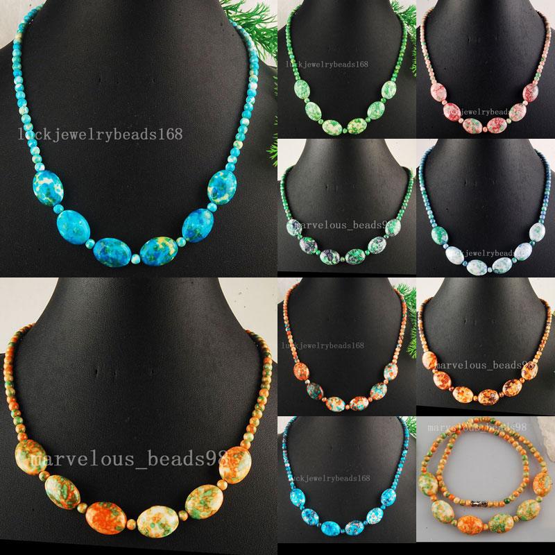 Pendant Necklaces Fashion Jewelry Motley Sea Jaspe Oval Globe Beads Necklace 18" FG5026
Pendant Necklaces Fashion Jewelry Motley Sea Jaspe Oval Globe Beads Necklace 18" FG5026