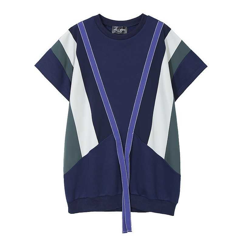 Summer O-neck Geometry Contrast Color Patchwork T-shirts Ribbon Loose Version Tops Korean Fashion Tops Women Clothing 210525, Black
Summer O-neck Geometry Contrast Color Patchwork T-shirts Ribbon Loose Version Tops Korean Fashion Tops Women Clothing 210525, Black