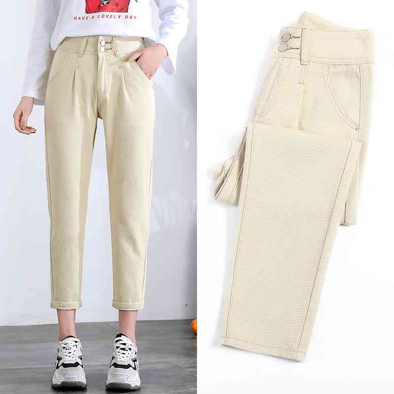 Spring Autumn Plus Size Casual Style High Waist Ankle-Length Loose Straight Jeans For Women Pants 210514