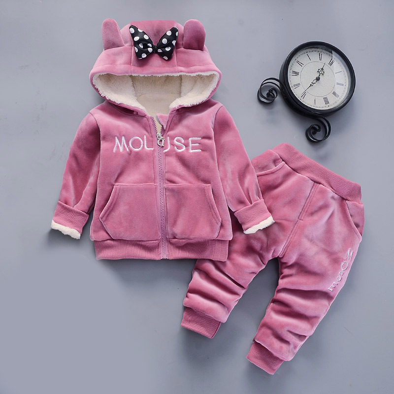 Baby Boys Winter Warm Outfits 2PCS Zipper Long Sleeve Jackets with Hat and Pants Kids Girls Cartoon Suits 210429