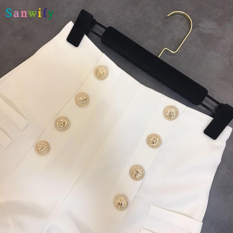 Double-breasted High Waist Shorts Women Casual A-line Wide Leg Female Streetwear Autumn Black White Women's