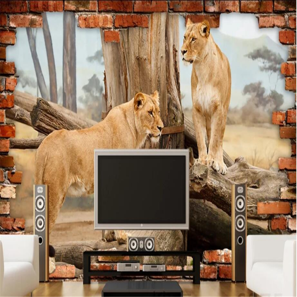 Custom wallpaper 3d photo mural stereo space animal lion mural wall sticker TV background wall paper living room mural