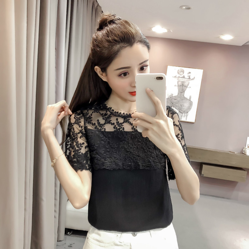 blouses woman womens tops and short sleeve shirts lace chiffon blouse chemisier femme 4408 50 210506