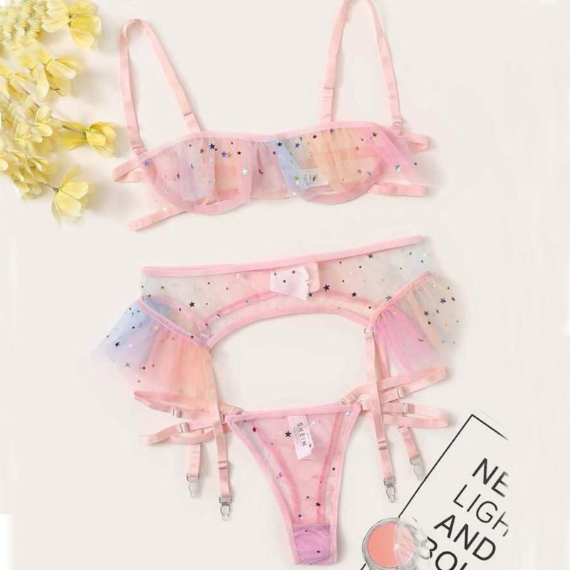 Bras Sets Rainbow Color Women Bra G String Garter Set Plus Size 3 Piece Lingerie With Sequined Perspective & Brief, Garter belt lingerie
Bras Sets Rainbow Color Women Bra G String Garter Set Plus Size 3 Piece Lingerie With Sequined Perspective & Brief, Garter belt lingerie