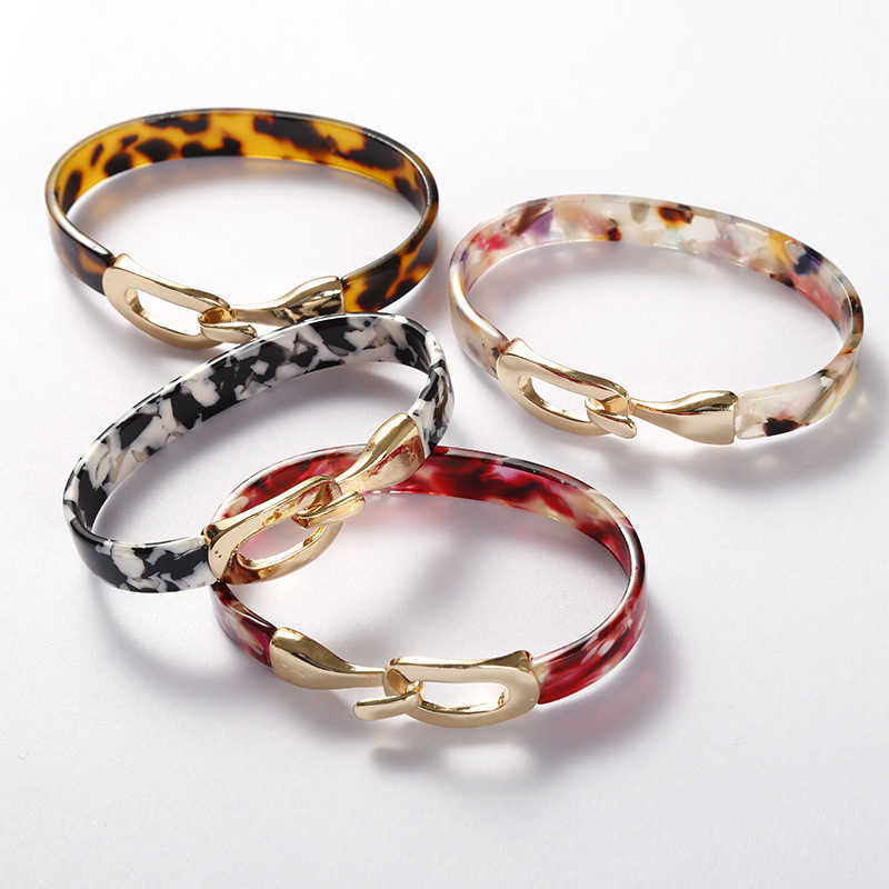 New Retro Simple Acrylic Tortoiseshell Bangles Bracelet for Women Leopard Black Cuff Bracelets Wristband Charm Fashion Jewelry Q0719