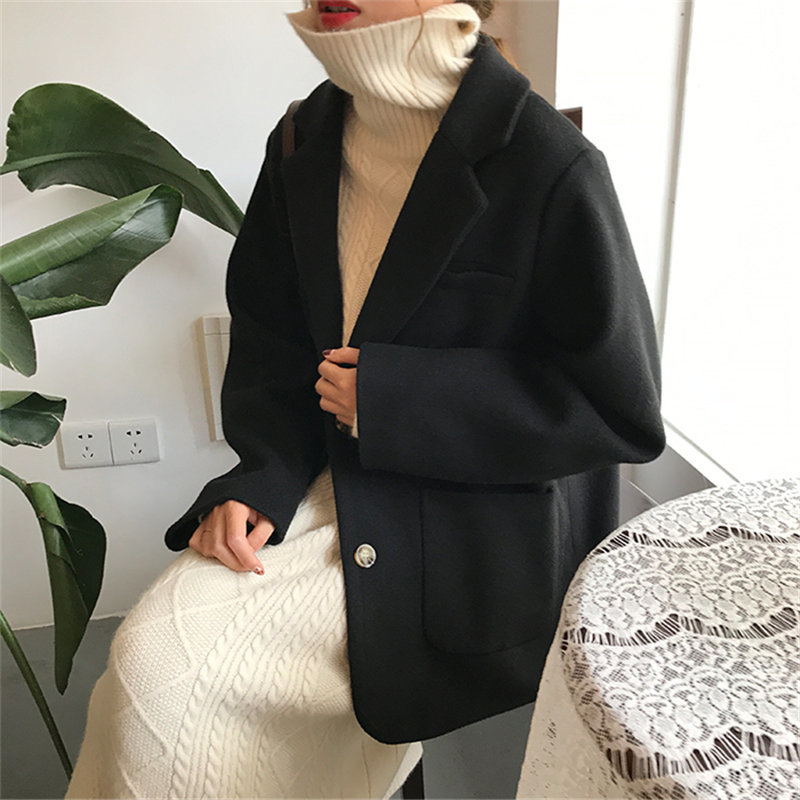 Chic Wool Thicken High Quality Autumn Fashion Brief Office Lady Casual Elegant Women Loose All Match Blazers 2 Types 210421