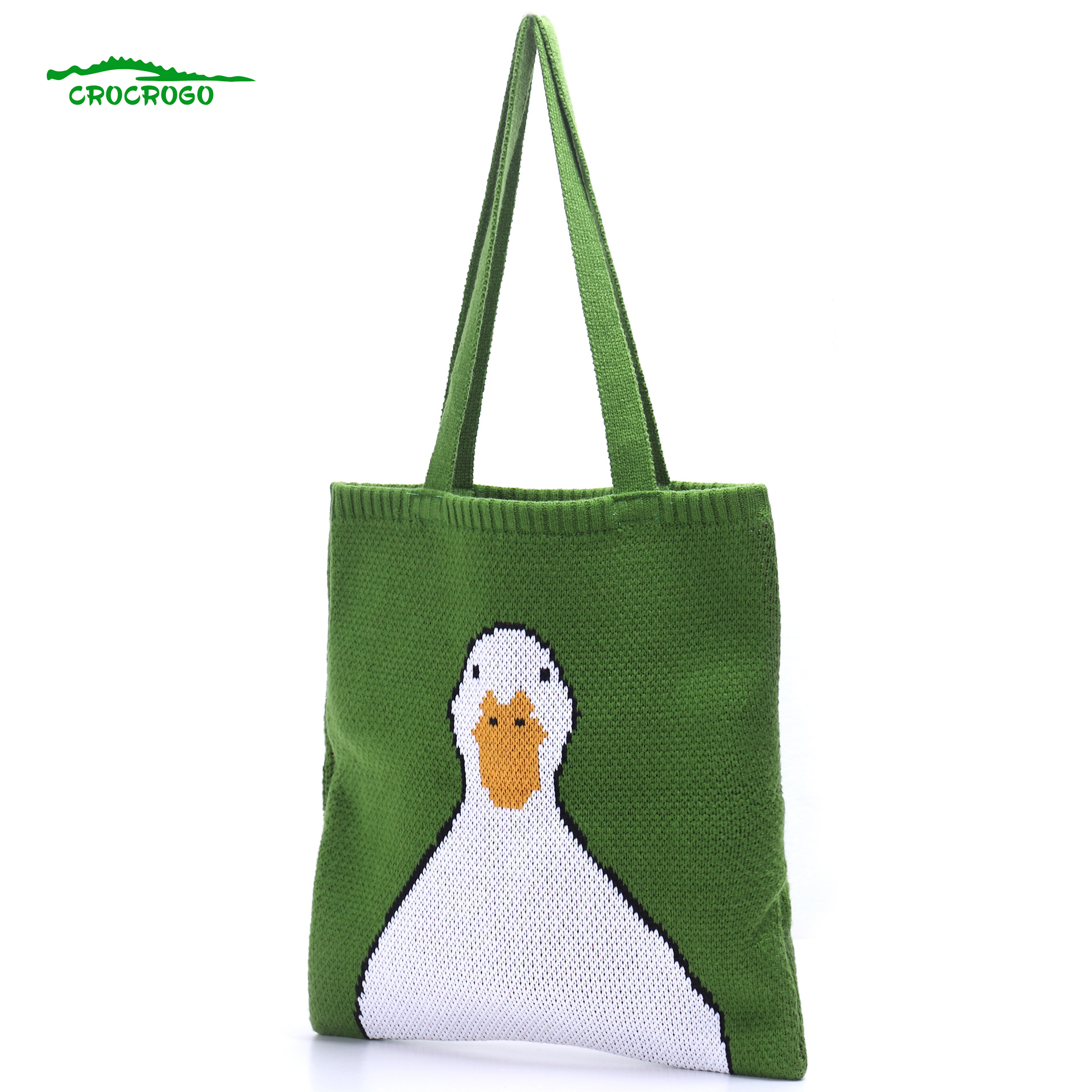Women Fashion Kawaii Cartoon Duck Hand Casual Fun Country Knitted Cute Simple Pure Tote Bags