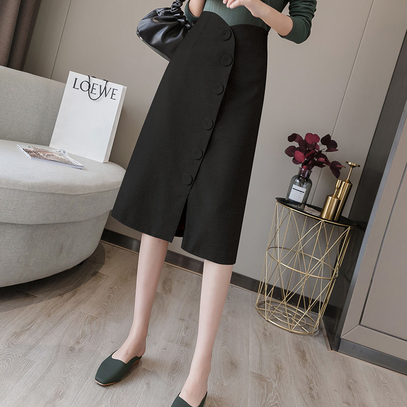 Arrival Autumn Korea Fashion Women High Waist Single-breasted Asymmetrical Long Skirt Elegant Slim OL Skirts S290 210512