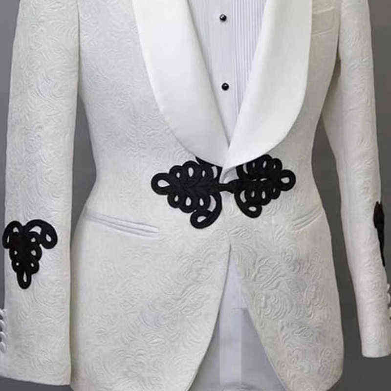 White Men Suit Jacket Shawl Lapel Custom Made Blazer Slim Fit Wedding Coat Male Fashoin Clothes 211111