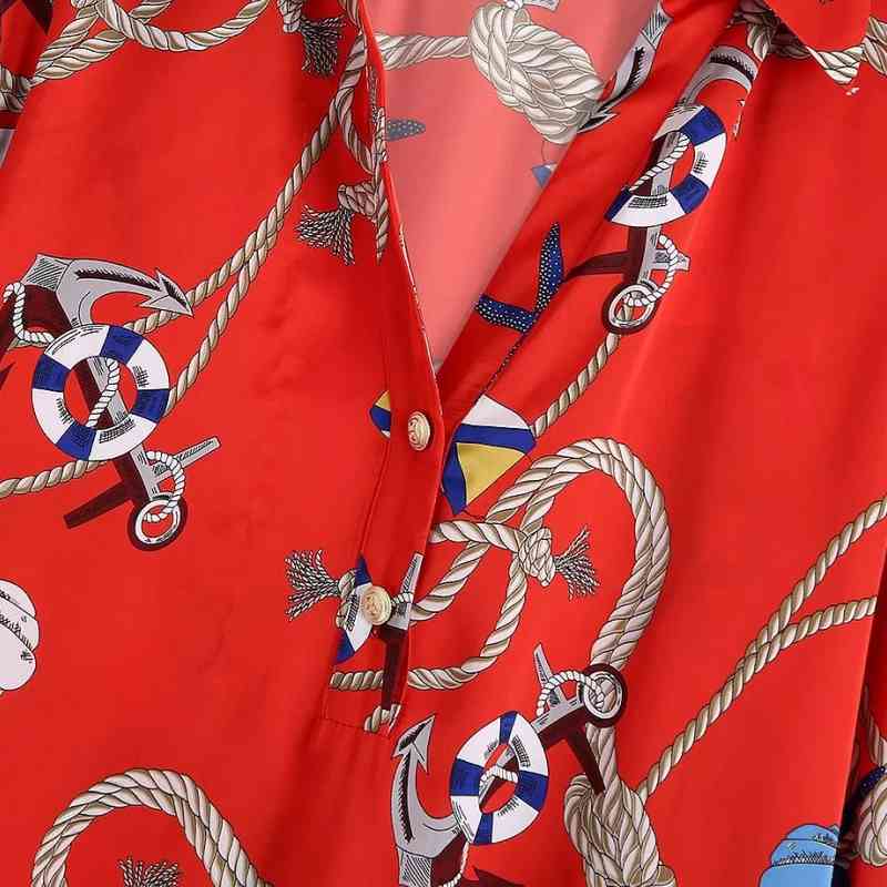 Women Fashion Printing Red Blouse Female V Neck Long Sleeve Shirt Casual Lady Loose Smock Tops Blusas S8752 210430