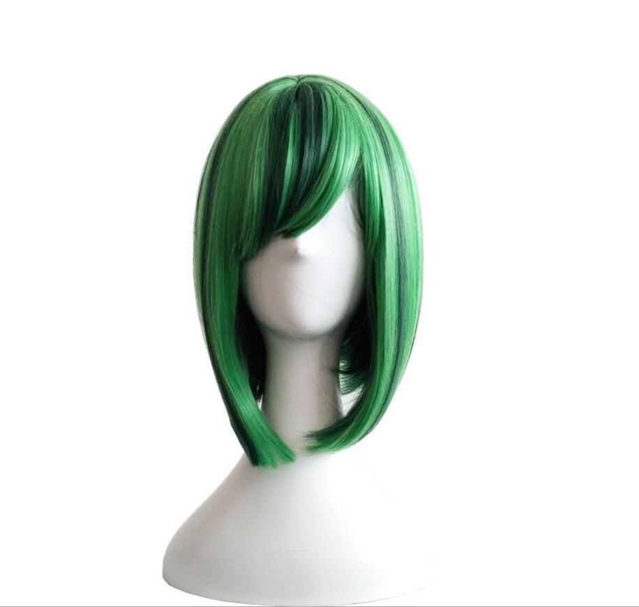 Fashion Short Synthetic Straight Green wig Hairstyle Hightemperature Cosplay Hair for Girls