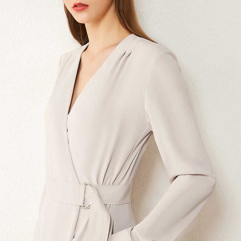 Minimalism Autumn Women's Dress Fashion Olstyle Vneck High Waist es For Women Knee-length Female 1299 210527