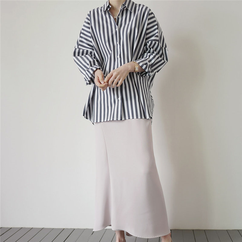 Korean Chic Striped Gentle Women Blouses Office Lady Feminine Tops Loose Elegant Stylish Full Sleeves Shirts 210421