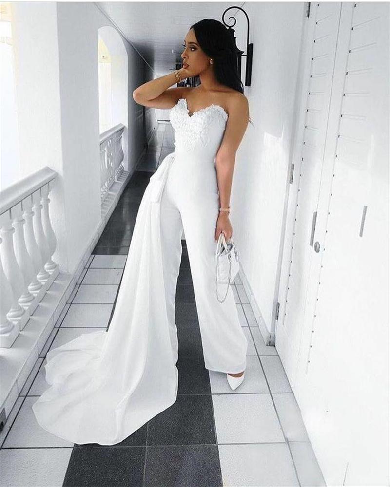 Dubai Arabic Plus Size Jumpsuit Wedding Gowns With Detachable Skirt For Women Lace Applique Floor Length Formal Bridal Dresses vestido de novia