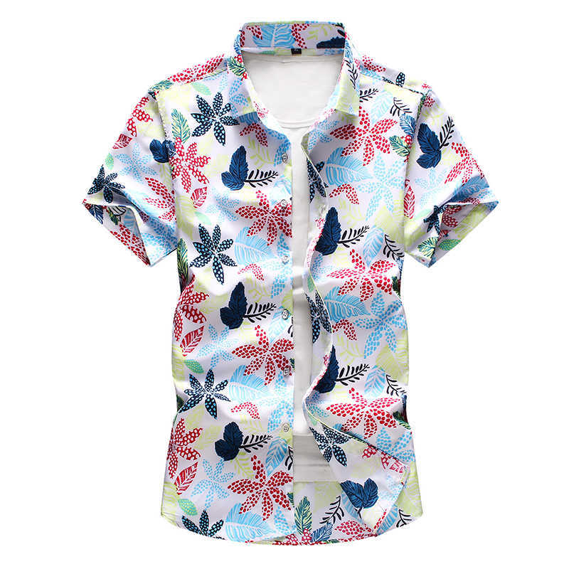 45KG-120KG Summer Men's Tropical Hawaiian Shirt Casual Button Down Short Sleeve Black White Printed Shirts 5XL 6XL 7XL 210528