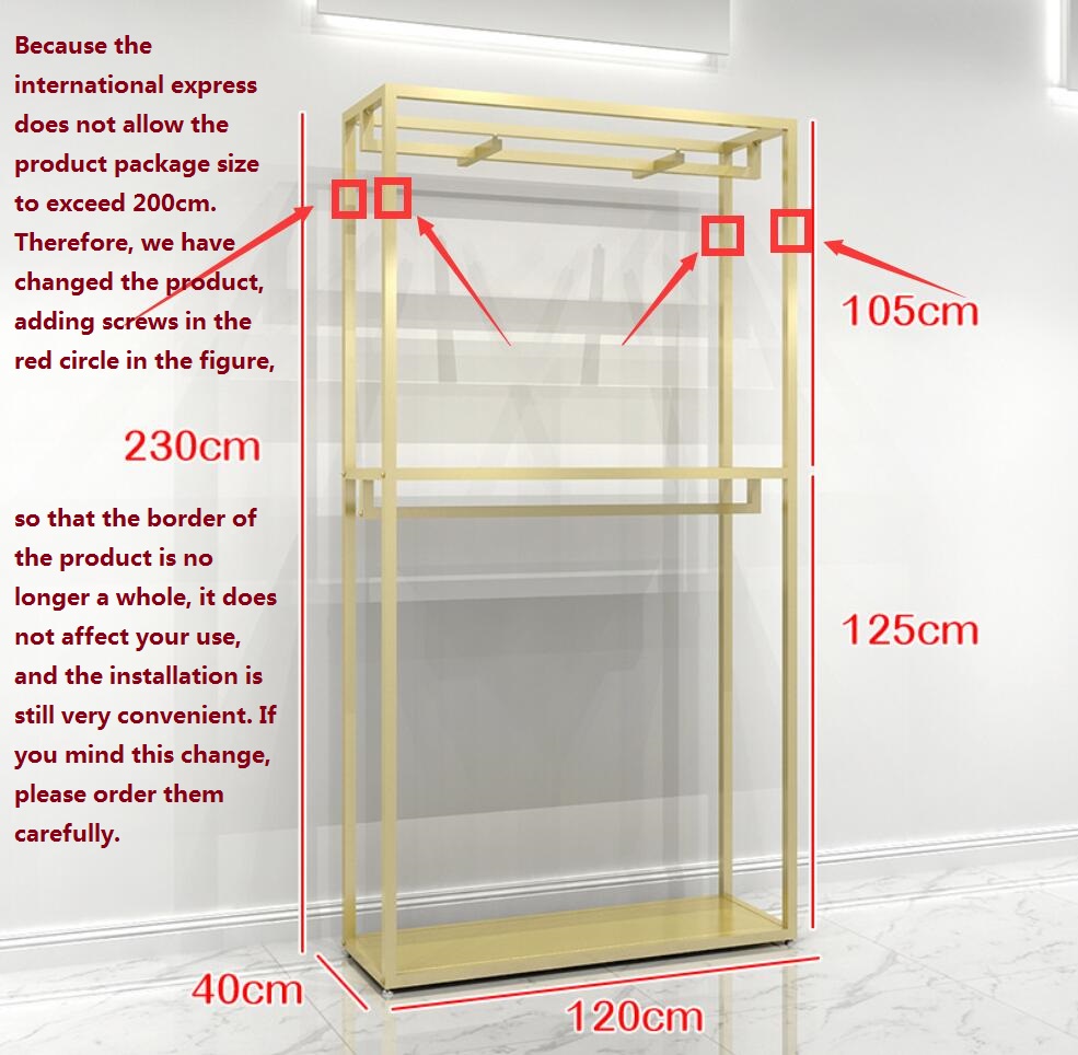 Gold Hanger men's and women's clothing store shelf Commercial Furniture clothes display rack floor type shelfs golden hangers cloth shop