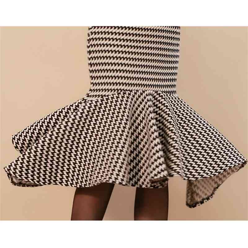 Spring Two-Piece Skirt Sets Korean Temperament Slim Houndstooth Top+ Sexy Trumpet Mermaid Suit 210520
