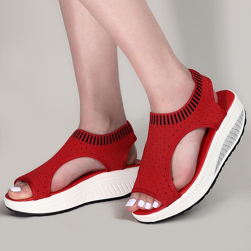 Sandals Women Summer Slip On Wedges Platform Ladies Low Heels Open Toe Shoes Knitting Female Fashion Comfort Woman Footwear