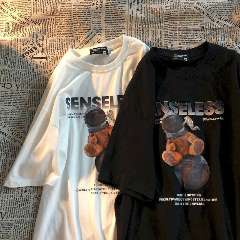 Cotton Gothic T-shirt Hong Kong Style Harajuku Summer Boys short sleeve T-shirt trend versatile American bear print women shirt, White
Cotton Gothic T-shirt Hong Kong Style Harajuku Summer Boys short sleeve T-shirt trend versatile American bear print women shirt, White