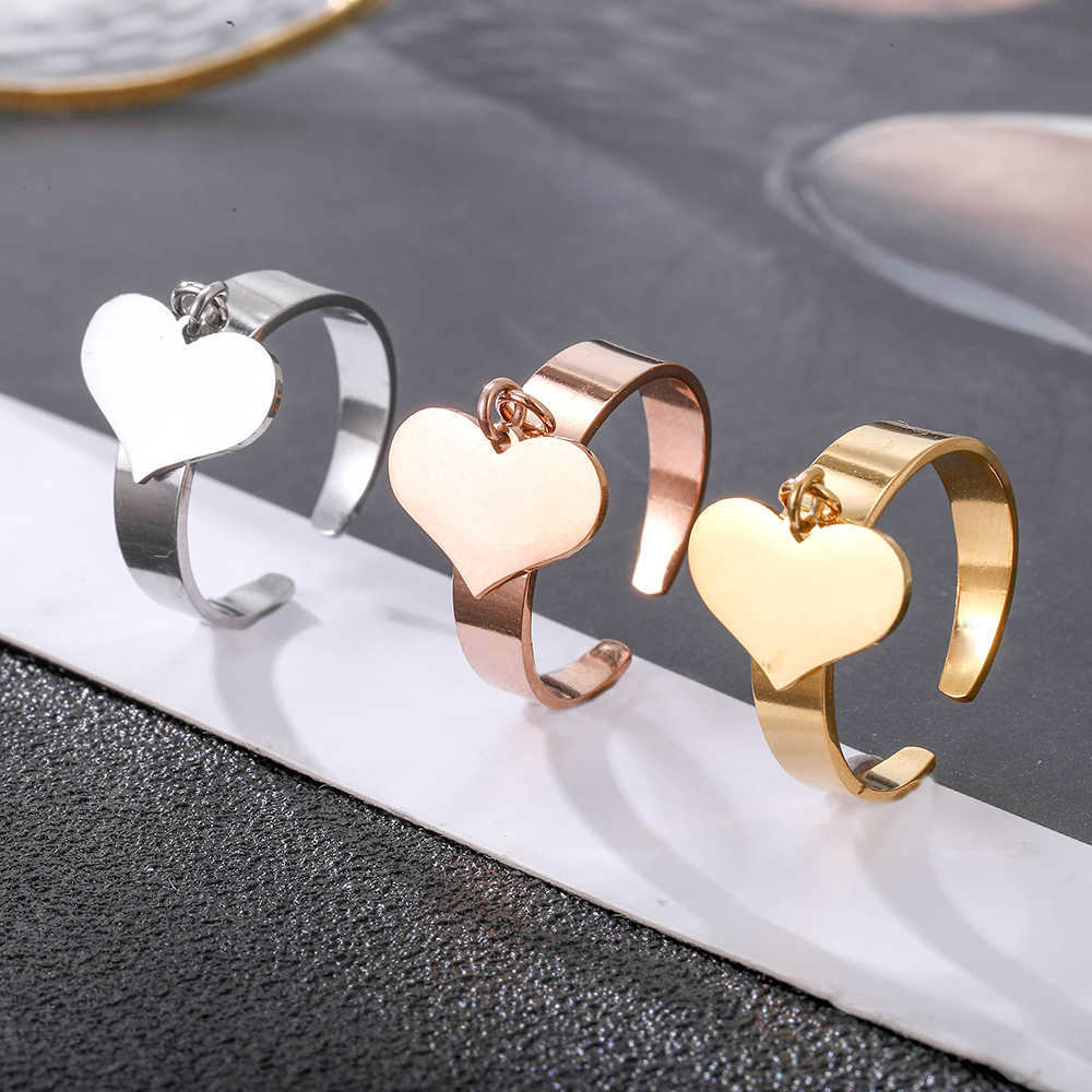 Band Rings Stainless Steel Rings for Women Female Gold Silvery Heart Charm Adjustable Wedding Rings 2022 Trend Jewelry Gifts Free Shipping G230213