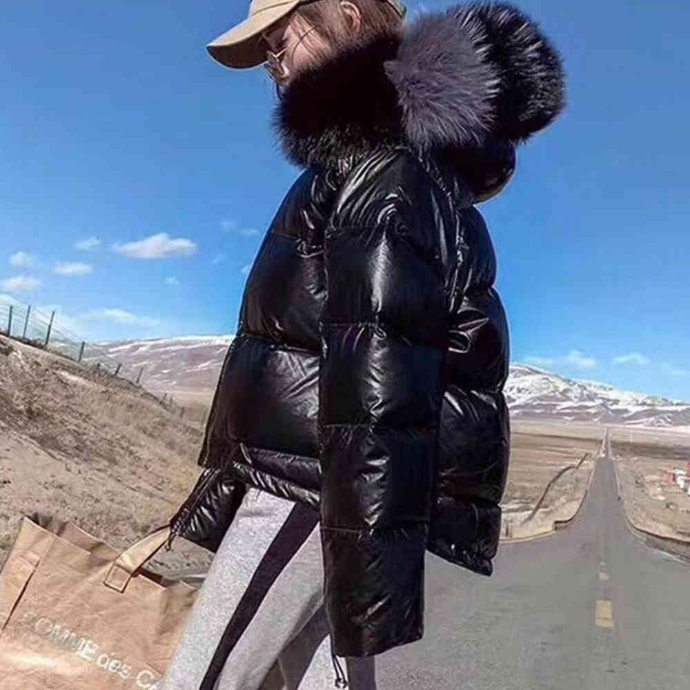 Real Fur Coat Natural Fox Collar Winter Jacket Women Loose Short Down White Duck Thick Warm Parka 210428