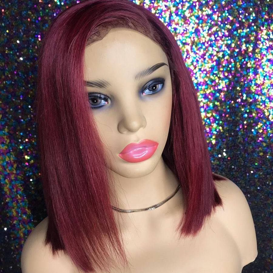 Short Bob Lace Front Synthetic Hair Wigs For Women Burgundy Color Preplucked With Babyhair Glueless Heat Resistant Daily/Cosplay