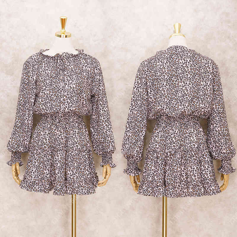 Sexy Leopard Print Ruffle Swim Suit Cover-ups Elegant Pleated Tassel Collect Waist Summer Dress Tunic Women Beach Cover Up A455 210420