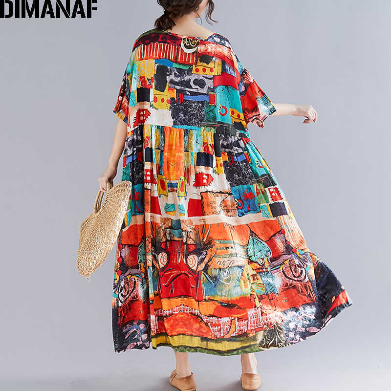 DIMANAF Plus Size Women Print Dress Summer Sundress Cotton Female Lady Vestidos Loose Casual Holiday Maxi Dress Big Size 5XL 6XL 210630
