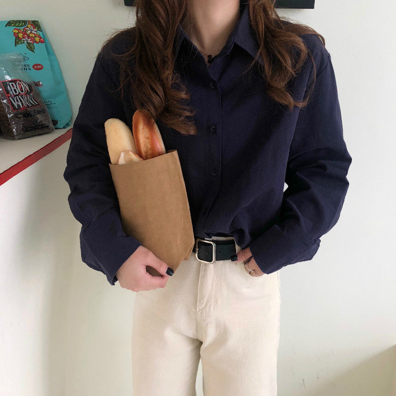 Chic High Street Loose Women Leisure Casual Basic OL Arrival Office Lady Regular Minimalist Solid Blouses 210421