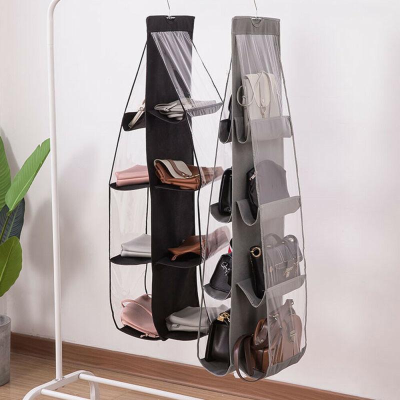 Storage Boxes & Bins 6/8 Pocket Folding Hanging Handbag Purse Large Clear Holder Anti-dust Organizer Rack Hook Hanger