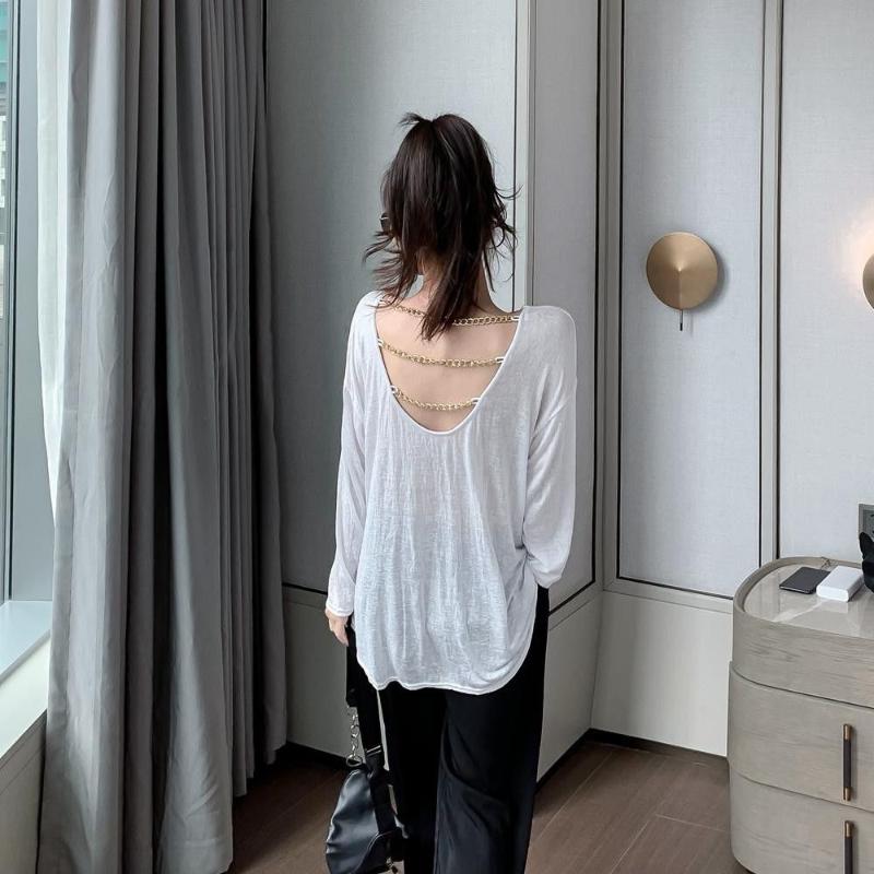 Women's T-Shirt 2021 Summer Korean Thin Sunscreen Shirt Versatile Top Open Back Chain Scheming Long Sleeve Fashion, Pink
Women's T-Shirt 2021 Summer Korean Thin Sunscreen Shirt Versatile Top Open Back Chain Scheming Long Sleeve Fashion, Pink