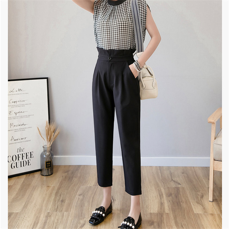 Stylish Streetwear Bud-Waist Large Size Autumn High Waist Casual Pencil Pants Office Lady Loose Slim Ankle-Length 210421