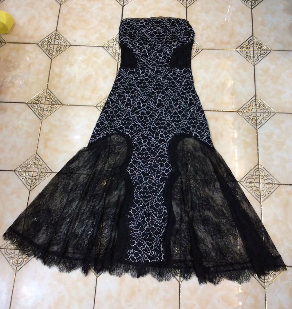 Free Chic Women Sexy Off Shoulder Dress Wrapped Chest Sleeveless Lace Embroidered Bodycon Midi Club es 210524