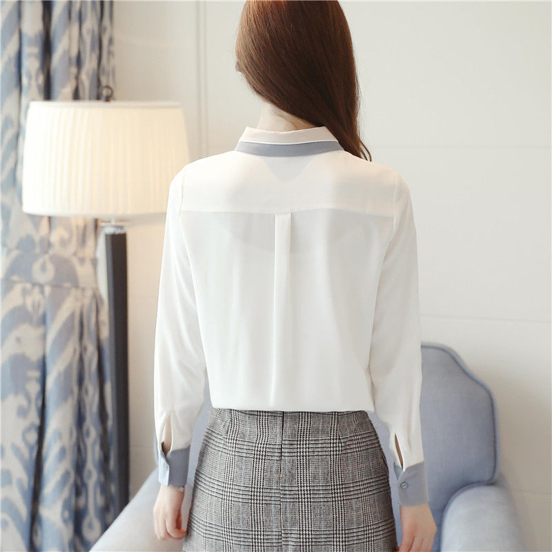 White Shirt Women Long Sleeve Spring Autumn Patchwork Turn-down Collar Ladies Tops Office Lady Chiffon Blouse Plus Size 5XL D196 210512