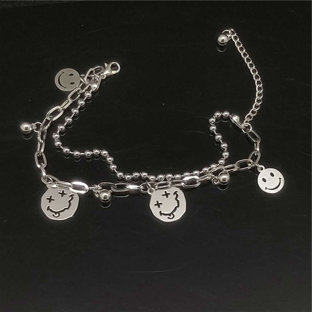 Hand catenary Double layer chain in cool wind smile face Korean titanium steel not fade Bracelet men's and women's friend's h, Black
Hand catenary Double layer chain in cool wind smile face Korean titanium steel not fade Bracelet men's and women's friend's h, Black