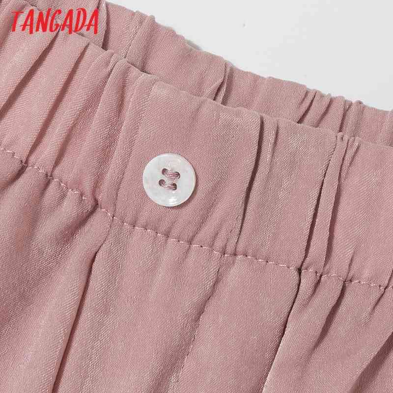 Fashion Women Pink Long Suit Trousers Vintage Style Pockets Strethy Waist Lady Pants Pantalon QJ125 210416