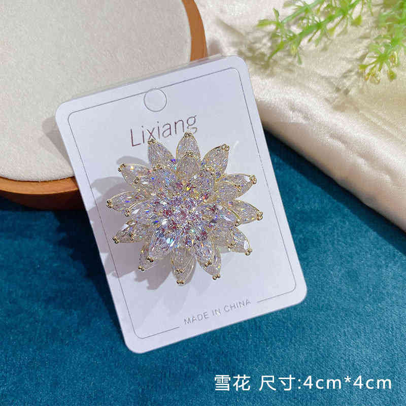 Glittering Crystal Zircon Brooch Pin Versatile Anti Light Buckle Snow Lotus Decorative Suit Neckline Accessories