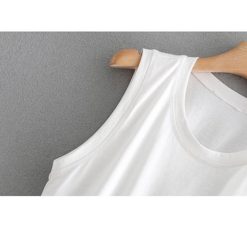 Sleeveless Geometric Color-matching White Elastic Waist Chic Women's T-shirt Summer Harajuku Female Tops 210507