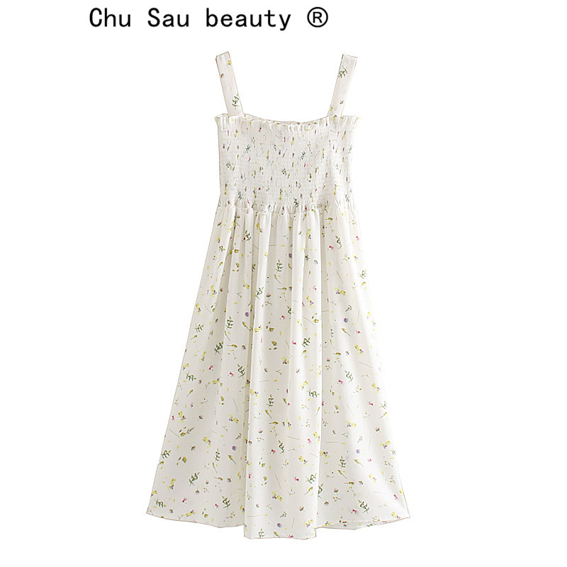 beauty Summer Women Printed Suspender Dressb Blogger Recommends Female Fresh Casual Party Stretch Midi Dress 210514