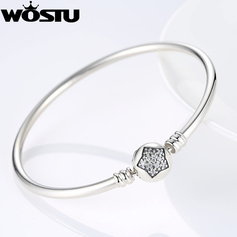100% 925 Sterling Silver Star Bangle With Clear CZ for Women Fashion DIY Jewelry Fit Original Bracelets Charm Gift XCHS901 CX200704